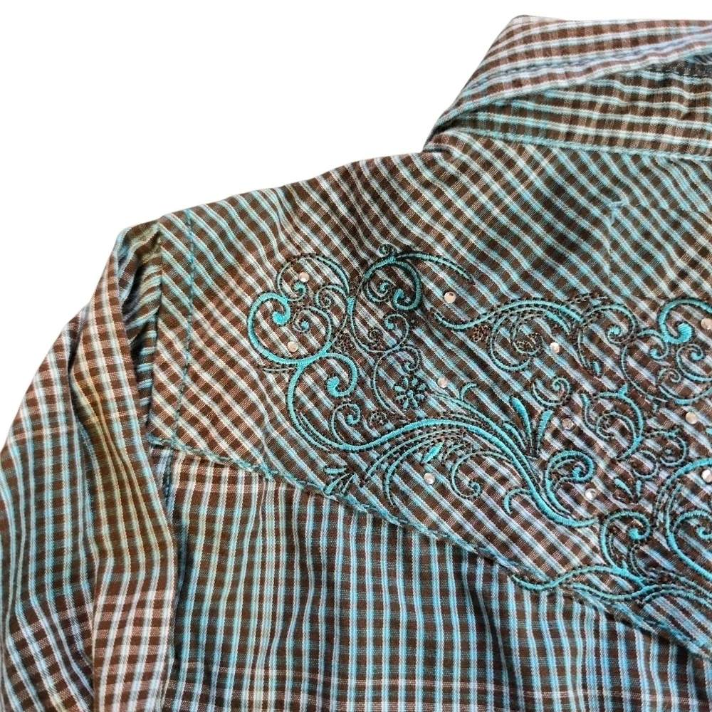 Cowgirl Hardware Plaid Embroided Long Sleeve Jewel Snap Front Shirt Size 3T